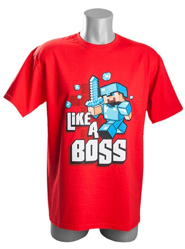 Tričko Minecraft Like a Boss EU, červené - červená | EU 12-13 | Minecraft