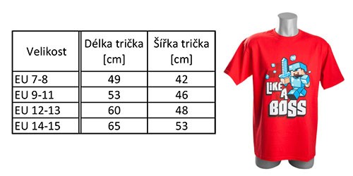 Tričko Minecraft Like a Boss EU, červené - červená | EU 12-13 | Minecraft