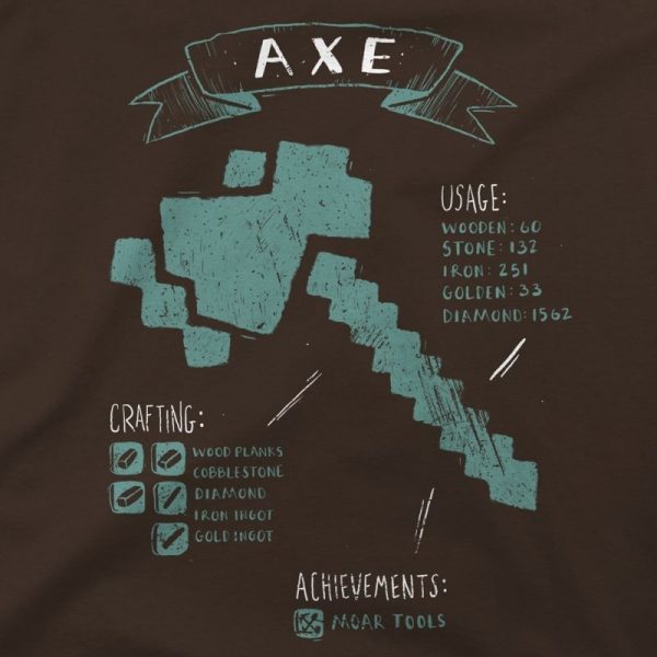 Tričko Minecraft Axe Diagram dětské - hnědá | M (7÷8) | Minecraft