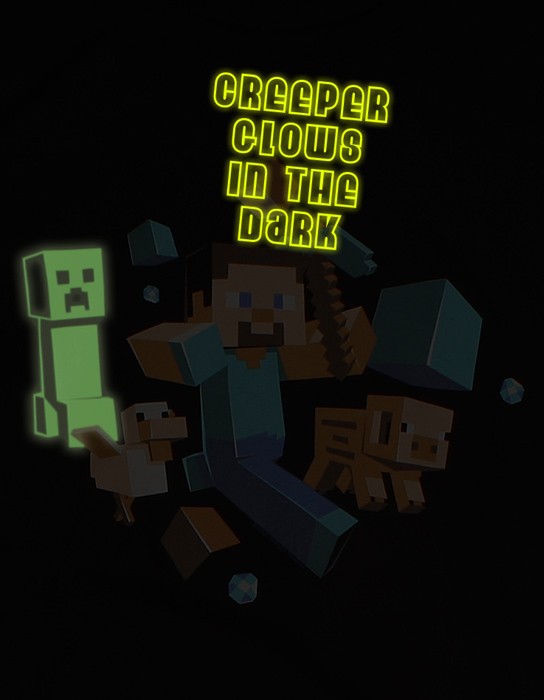 Tričko Minecraft Run Away! Glow in the Dark - Basic | černá | Minecraft | XL