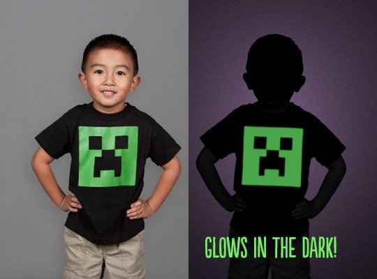 Tričko Minecraft Creeper Glow in the Dark Face dětské - černá | M (7÷8) | Minecraft