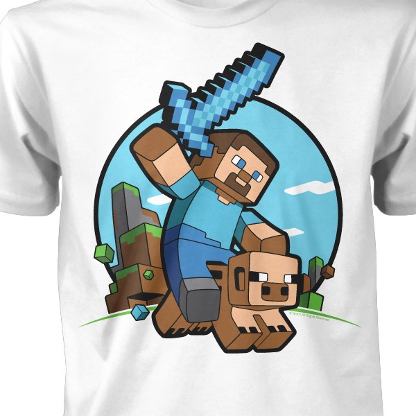 Tričko Minecraft Pig Riding dětské - bílá | Minecraft | XL (12÷14)